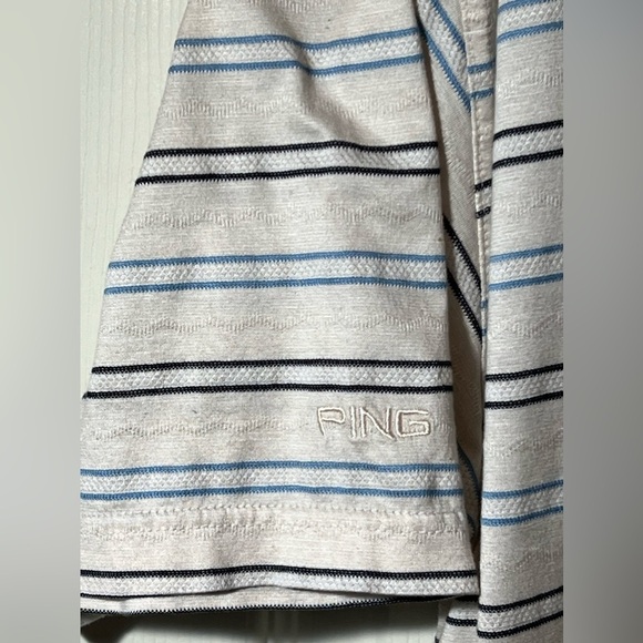 Ping Collection Golf Polo Tan/Beige Blue Black Stripes Sz L - Picture 3 of 11